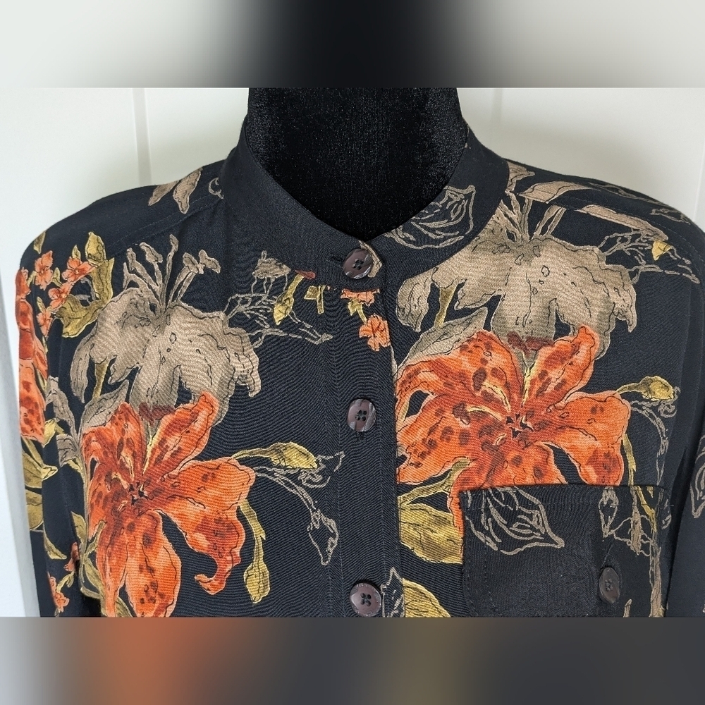 Vintage Caroline Little Women Floral Mandarin Collar Button Down Tunic Shirt Sz6 - Picture 5 of 12